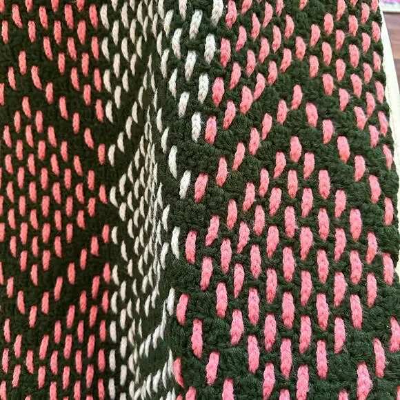 Vintage Handmade Coral Pink Brown Crochet Blanket Retro Boho 82x58 - Picture 5 of 5
